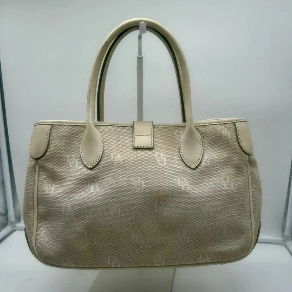 Dooney & Bourke DB Monogram Logo Purse Off White Ivory Canvas Leather Top Handle